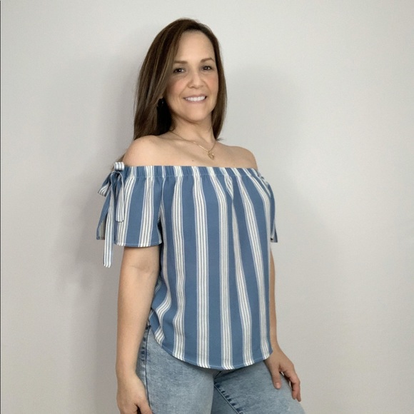 Lily White Tops - STRIPED OFF THE SHOULDER TOP
